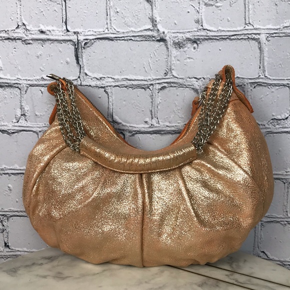 Innuē Genuine Leather Handbag Womens Orange Silver 70s Style Sparkly Genie Purse - Picture 2 of 9